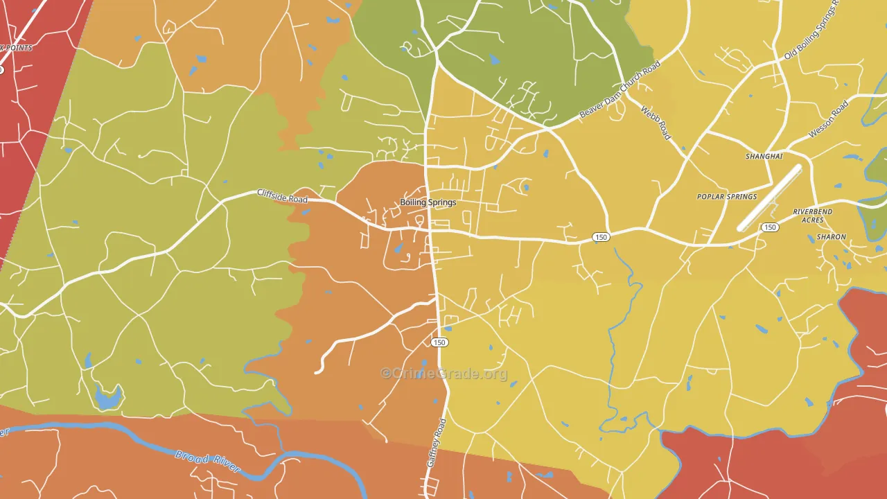 Boiling Springs, NC Map of Arson Rates