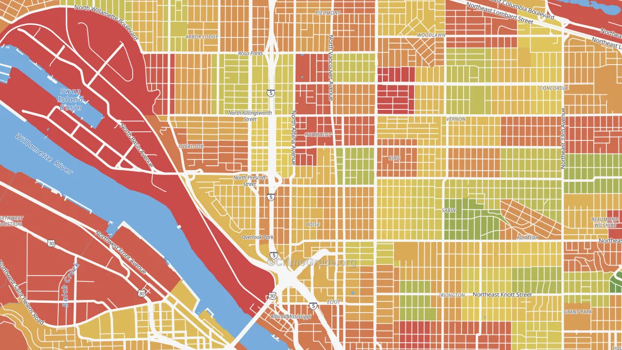 Boise, Portland, OR Map of Arson Rates
