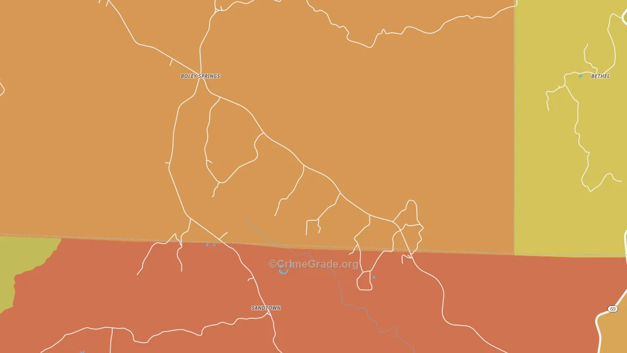 Boley Springs, AL Map of Arson Rates