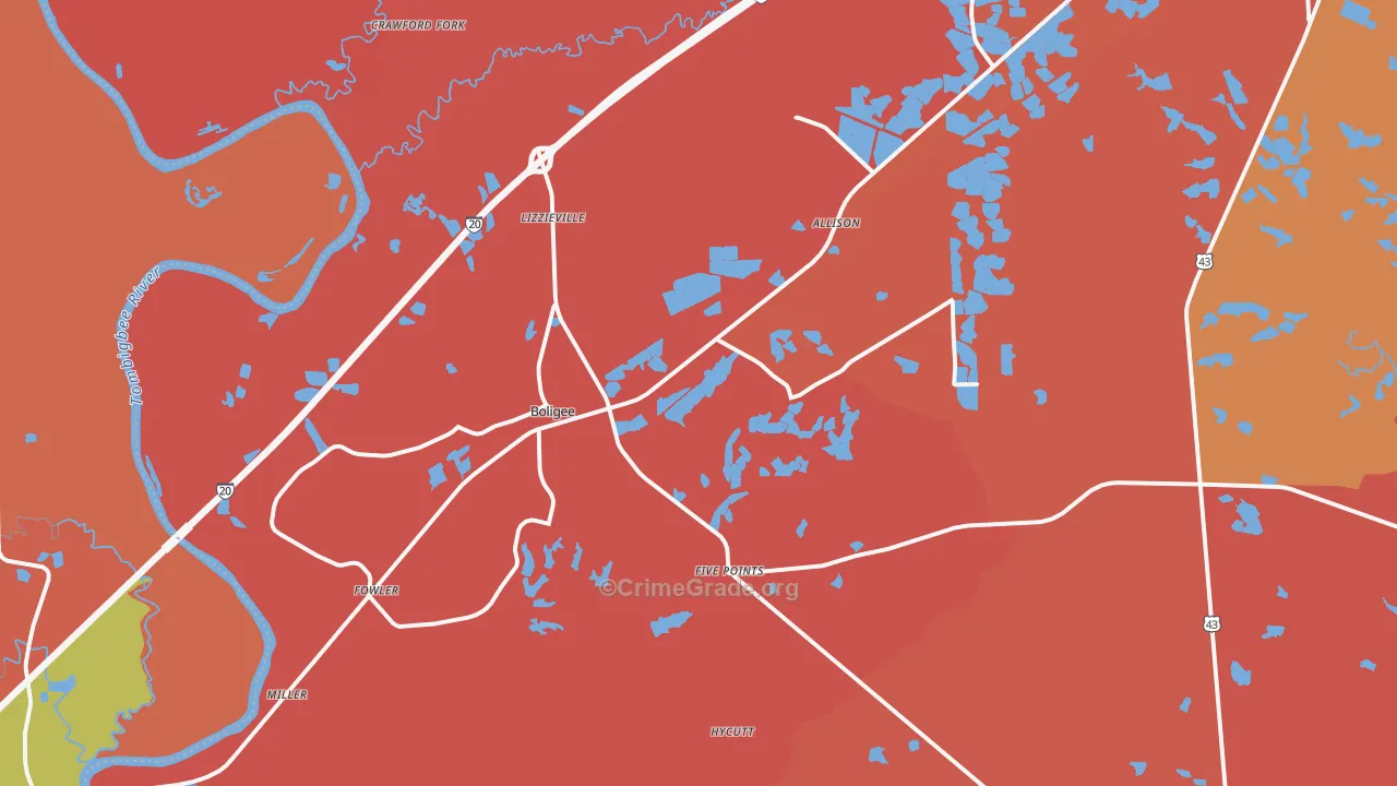 Boligee, AL Map of Arson Rates