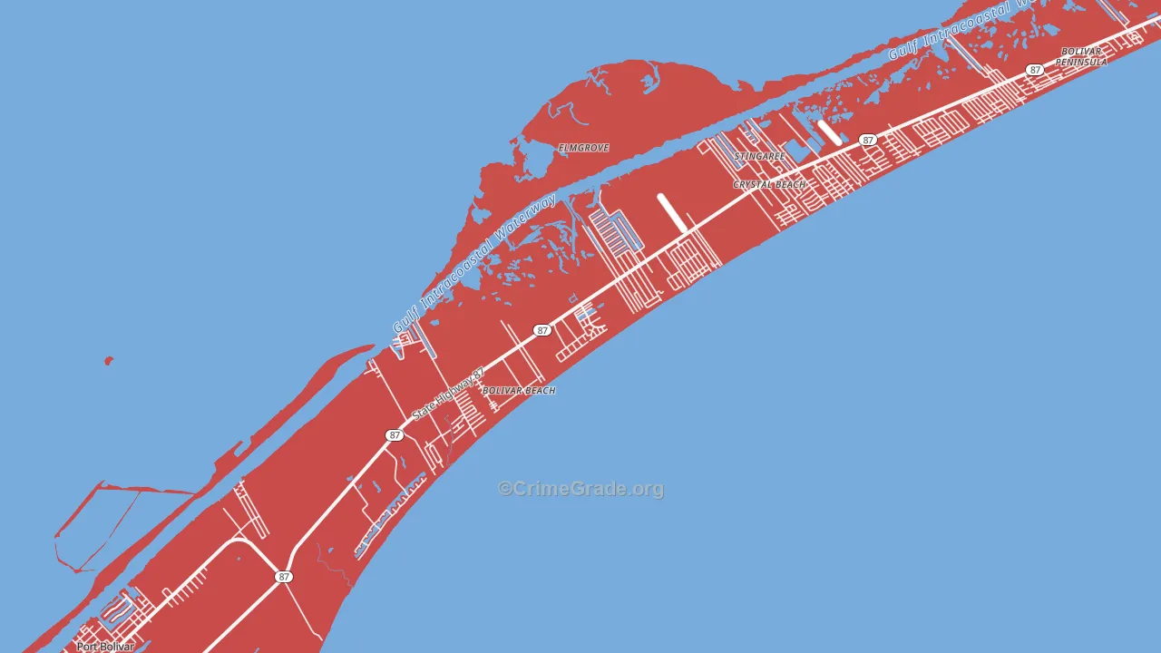 Bolivar Peninsula, TX Map of Arson Rates