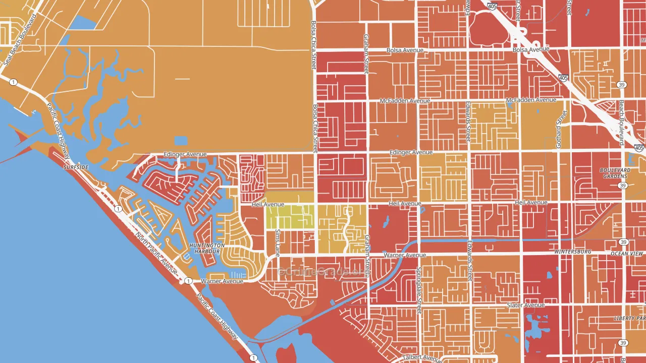 Bolsa Chica-Heil, Huntington Beach, CA Map of Arson Rates