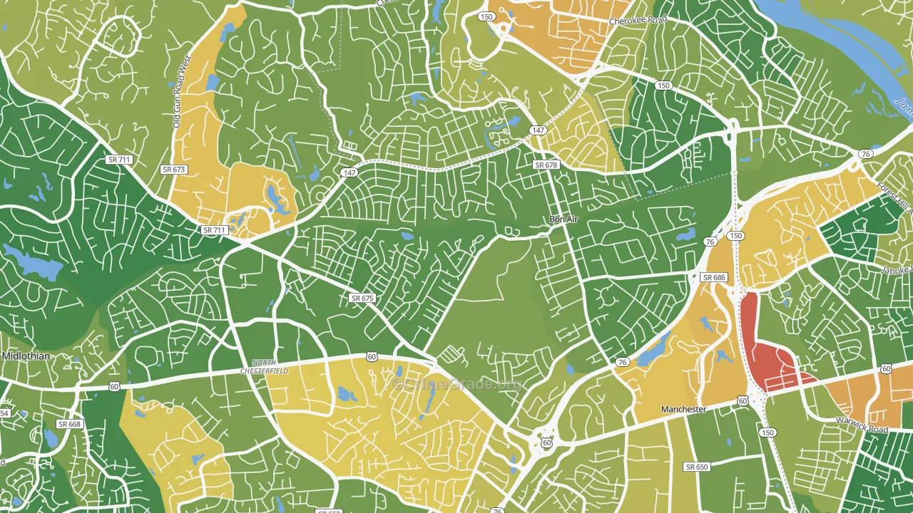 Bon Air, VA Map of Arson Rates