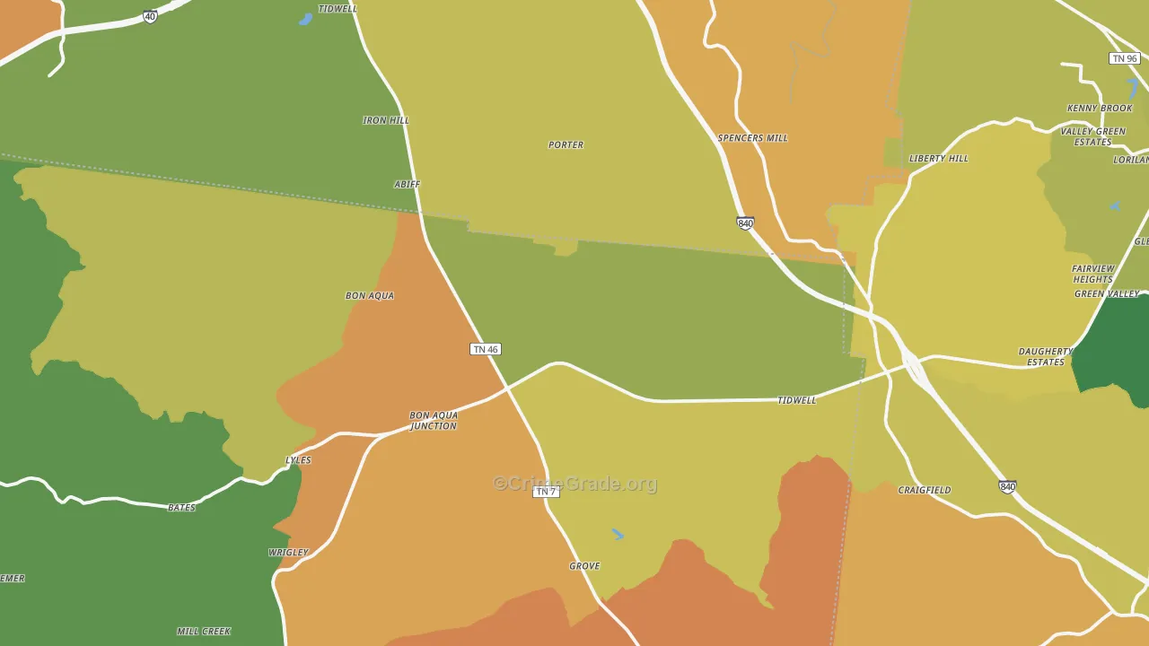 Bon Aqua, TN Map of Arson Rates