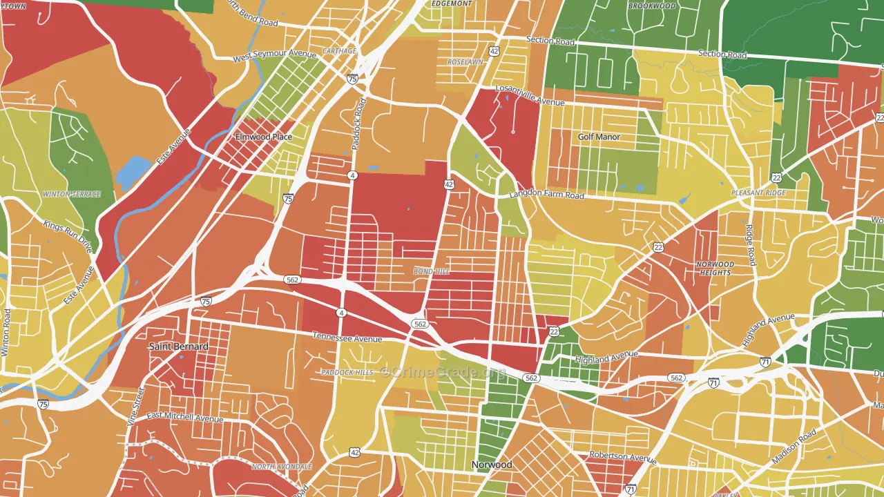 Bond Hill, Cincinnati, OH Map of Arson Rates