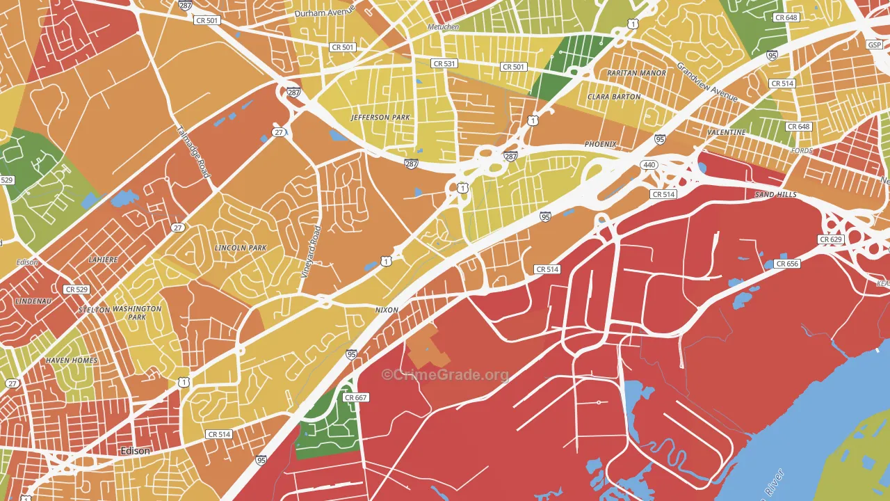 Bonhamtown, Edison, NJ Map of Arson Rates