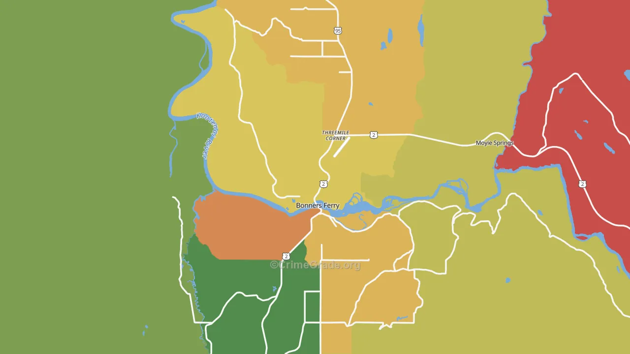 Bonners Ferry, ID Map of Arson Rates