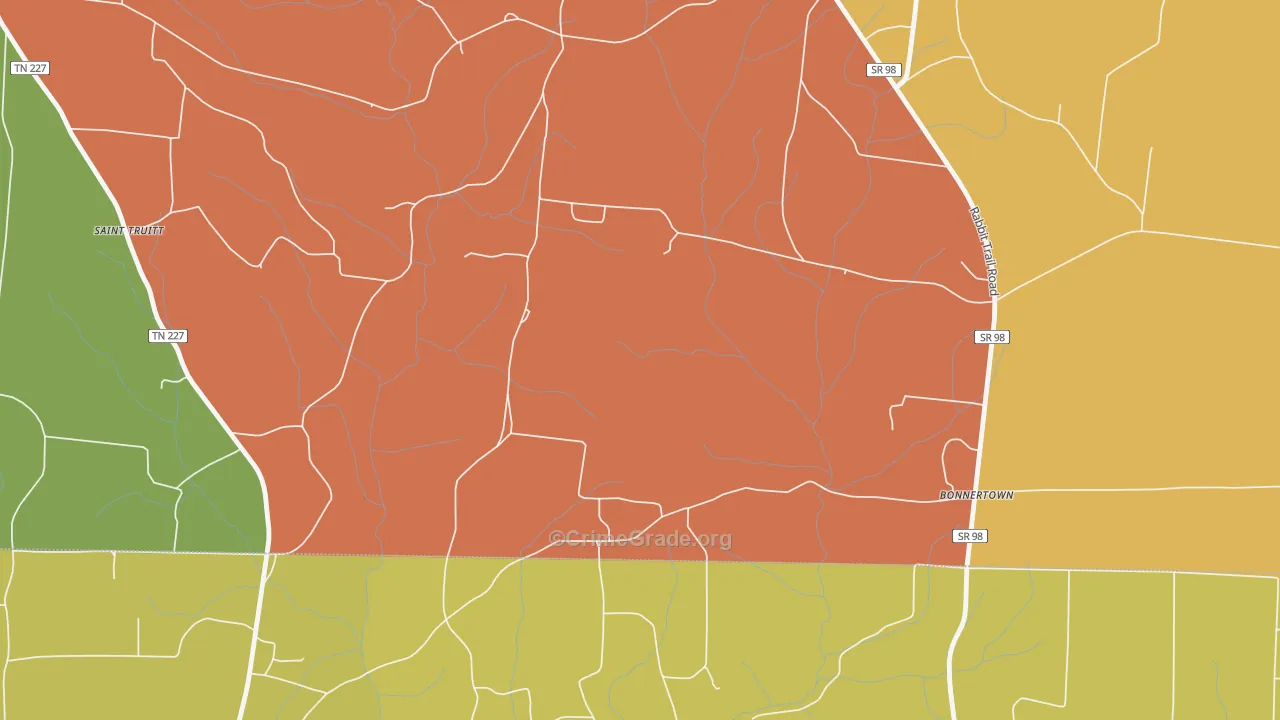 Bonnertown, TN Map of Arson Rates