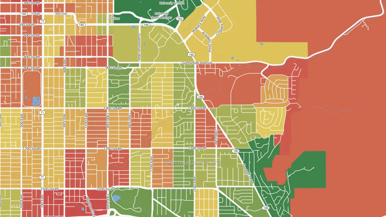 Bonneville Hills, Salt Lake City, UT Map of Arson Rates