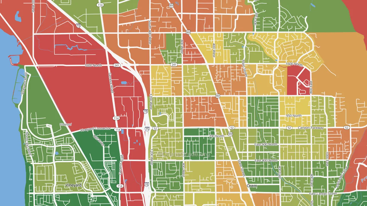 Bonneville, Orem, UT Map of Arson Rates
