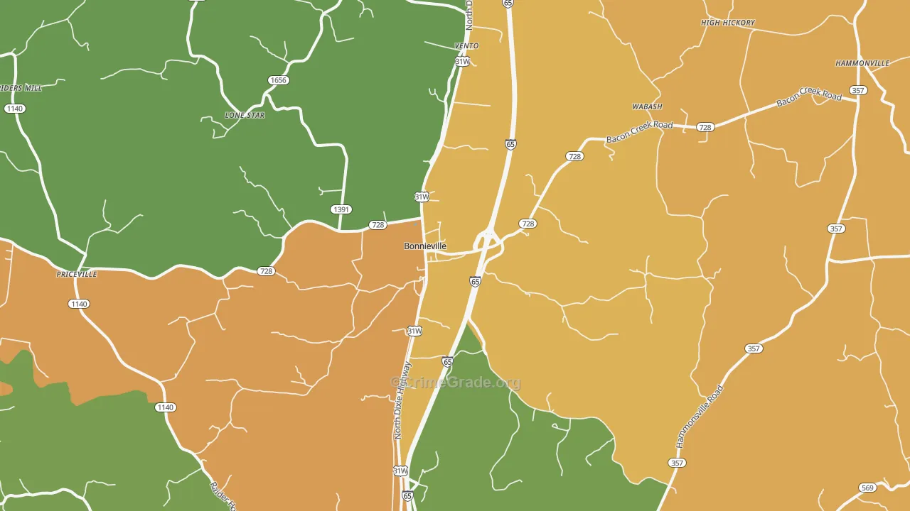 Bonnieville, KY Map of Arson Rates