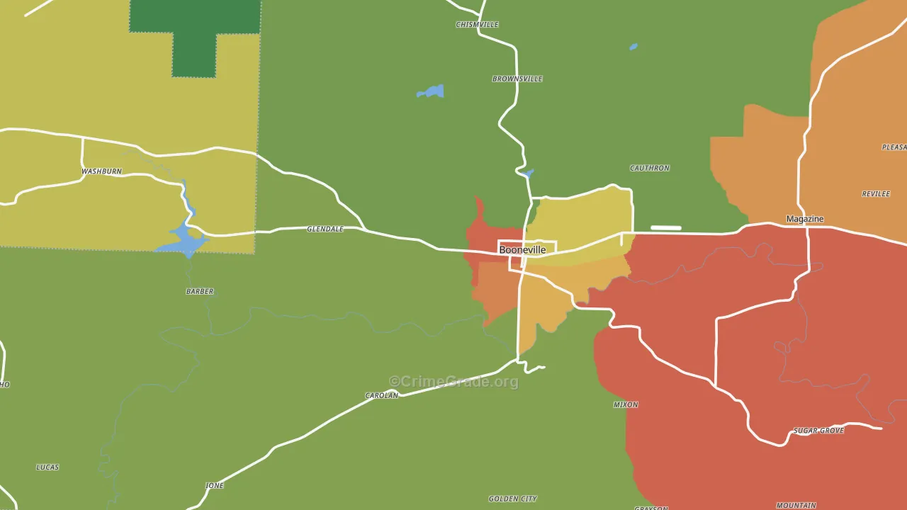 Booneville, AR Map of Arson Rates