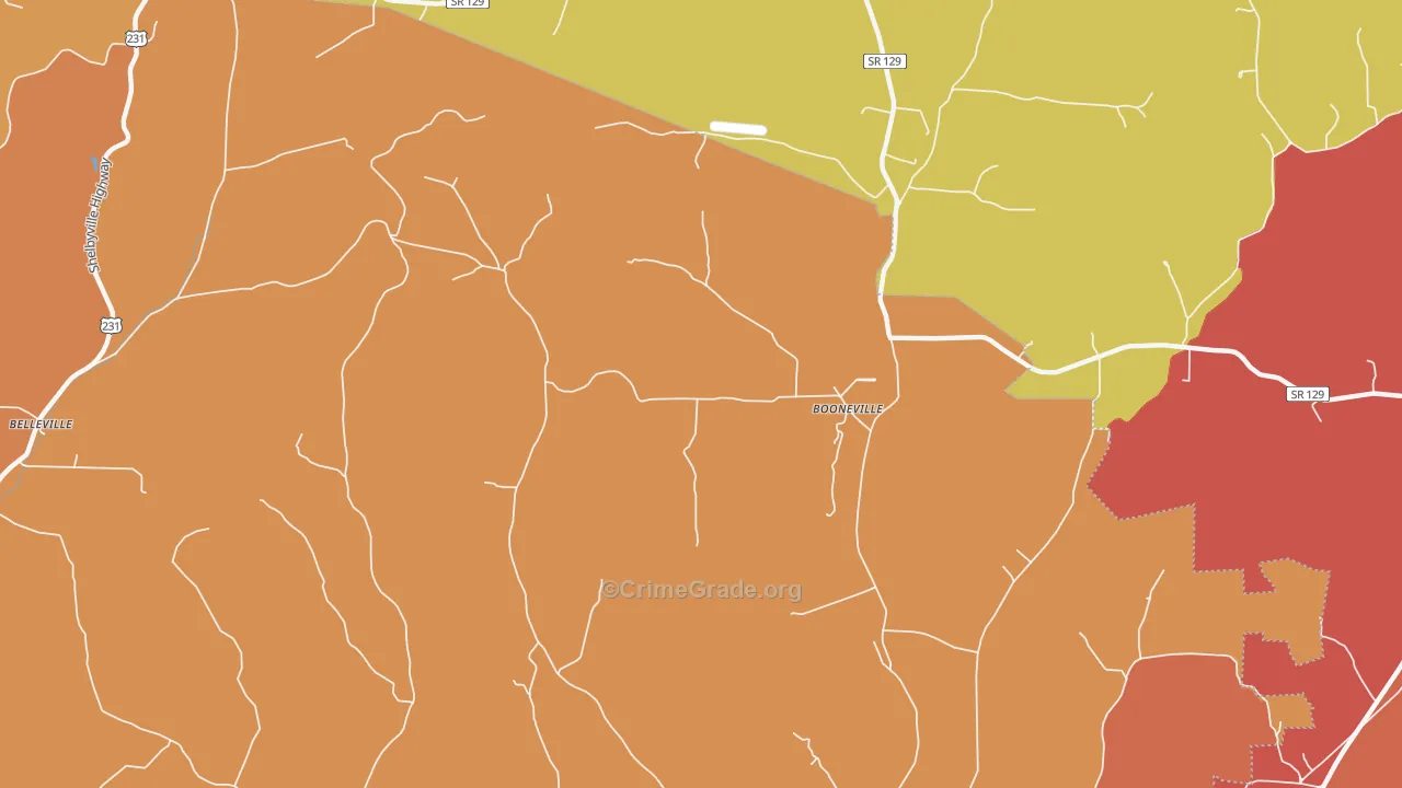 Booneville, TN Map of Arson Rates