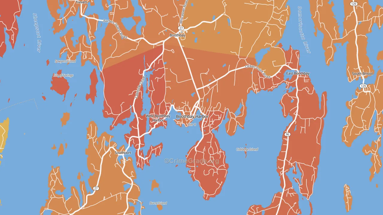 Boothbay Harbor, ME Map of Arson Rates