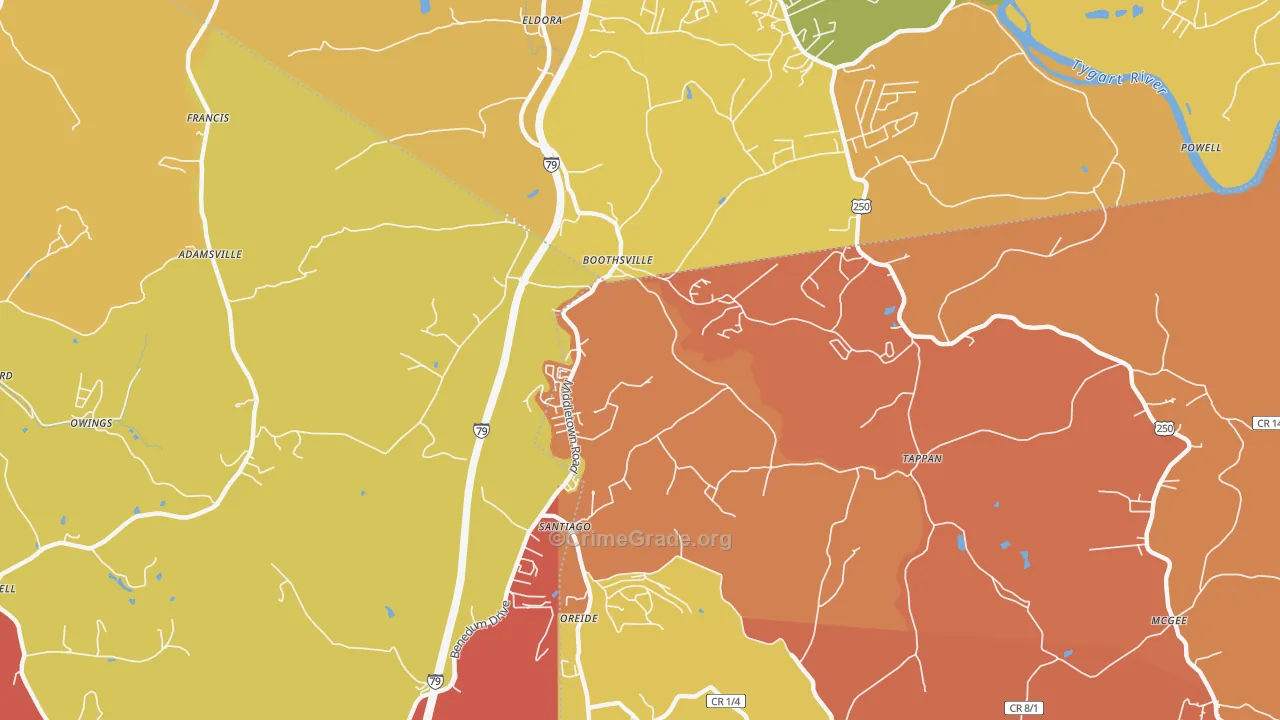 Boothsville, WV Map of Arson Rates