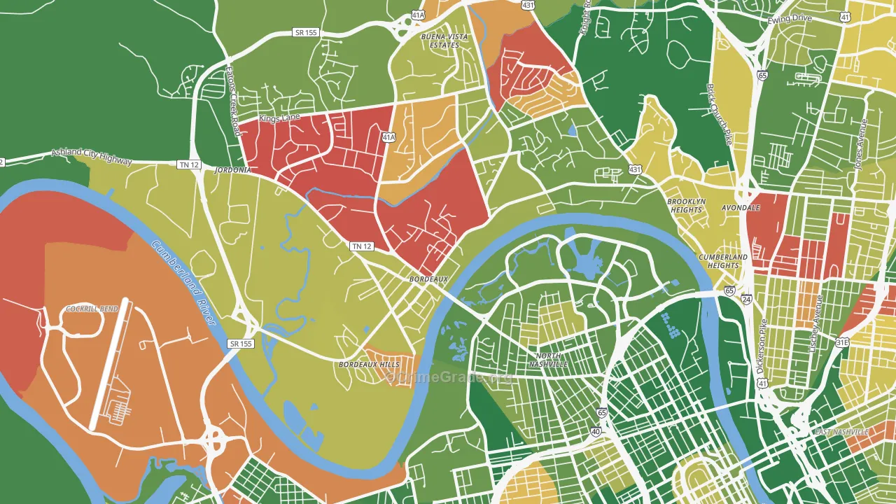 Bordeaux, Nashville, TN Map of Arson Rates