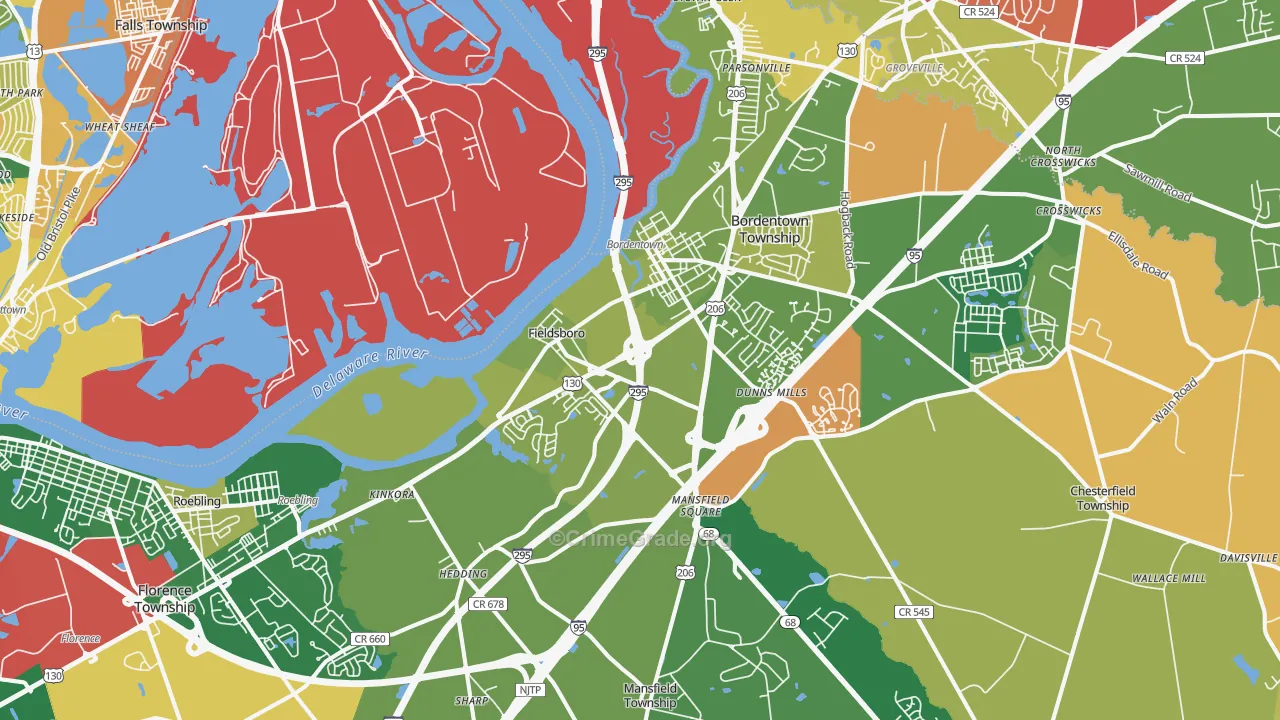 Bordentown, NJ Map of Arson Rates