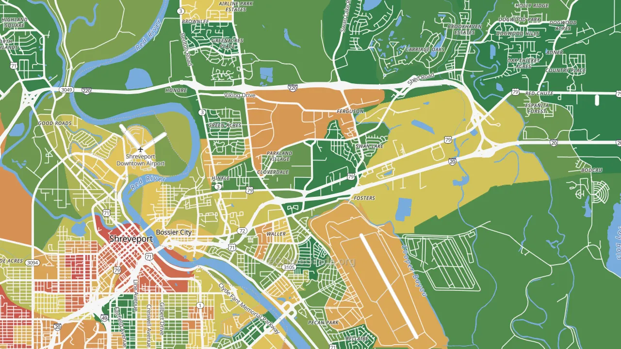 Bossier City, LA Map of Arson Rates