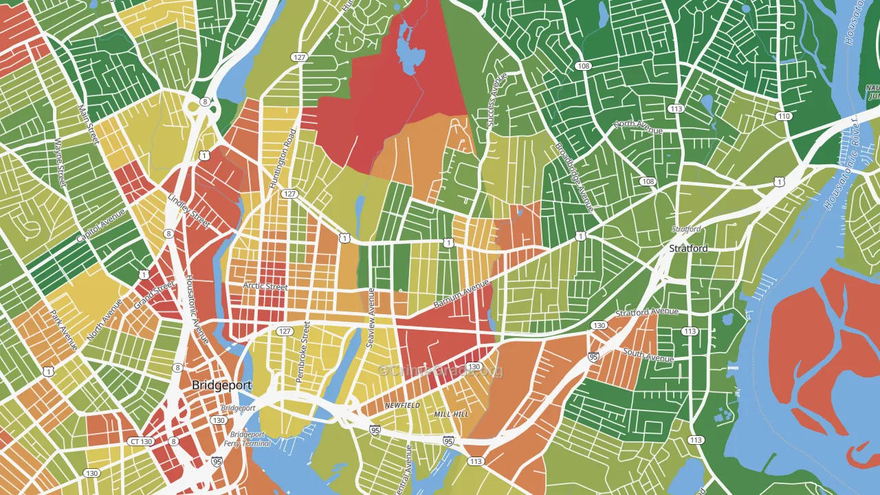 Boston Avenue-Mill Hill, Bridgeport, CT Map of Arson Rates