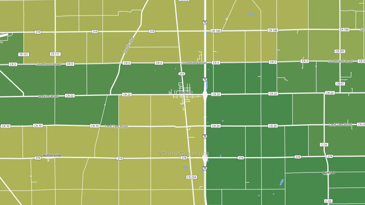 Botkins, OH Map of Arson Rates