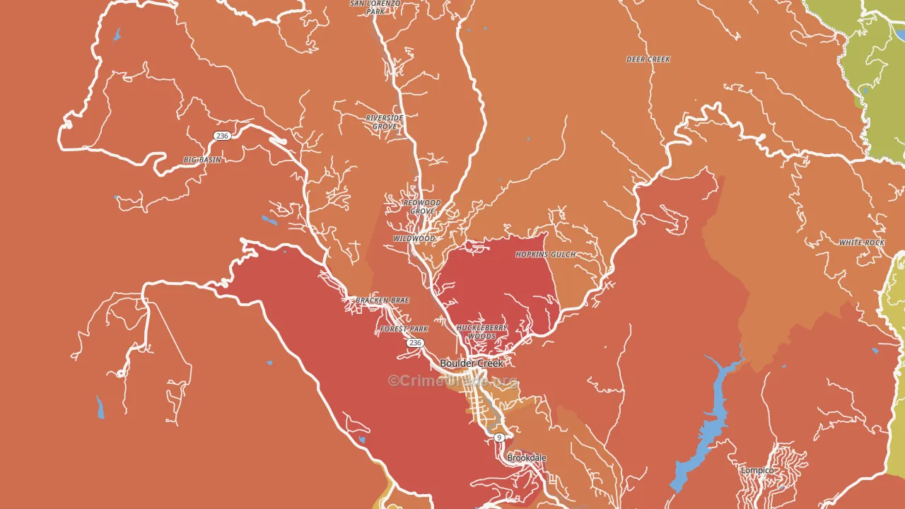 Boulder Creek, CA Map of Arson Rates
