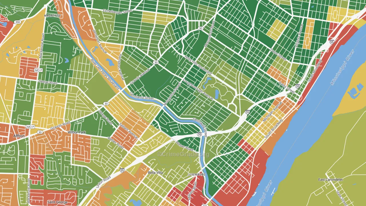 Boulevard Heights, St. Louis, MO Map of Arson Rates