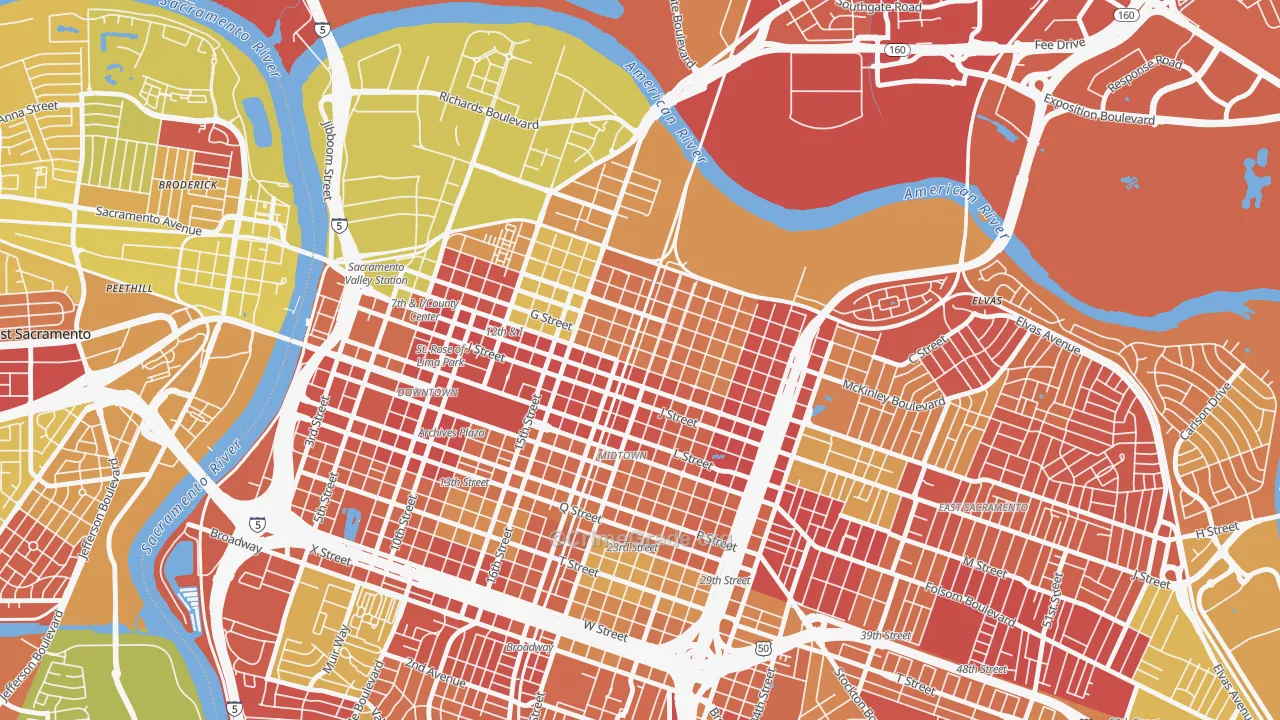 Boulevard Park, Sacramento, CA Map of Arson Rates