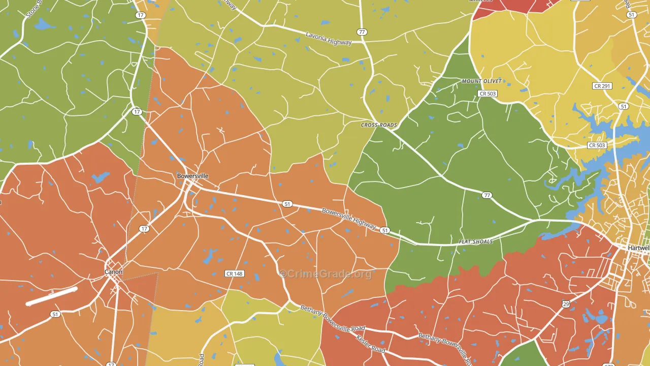 Bowersville, GA Map of Arson Rates