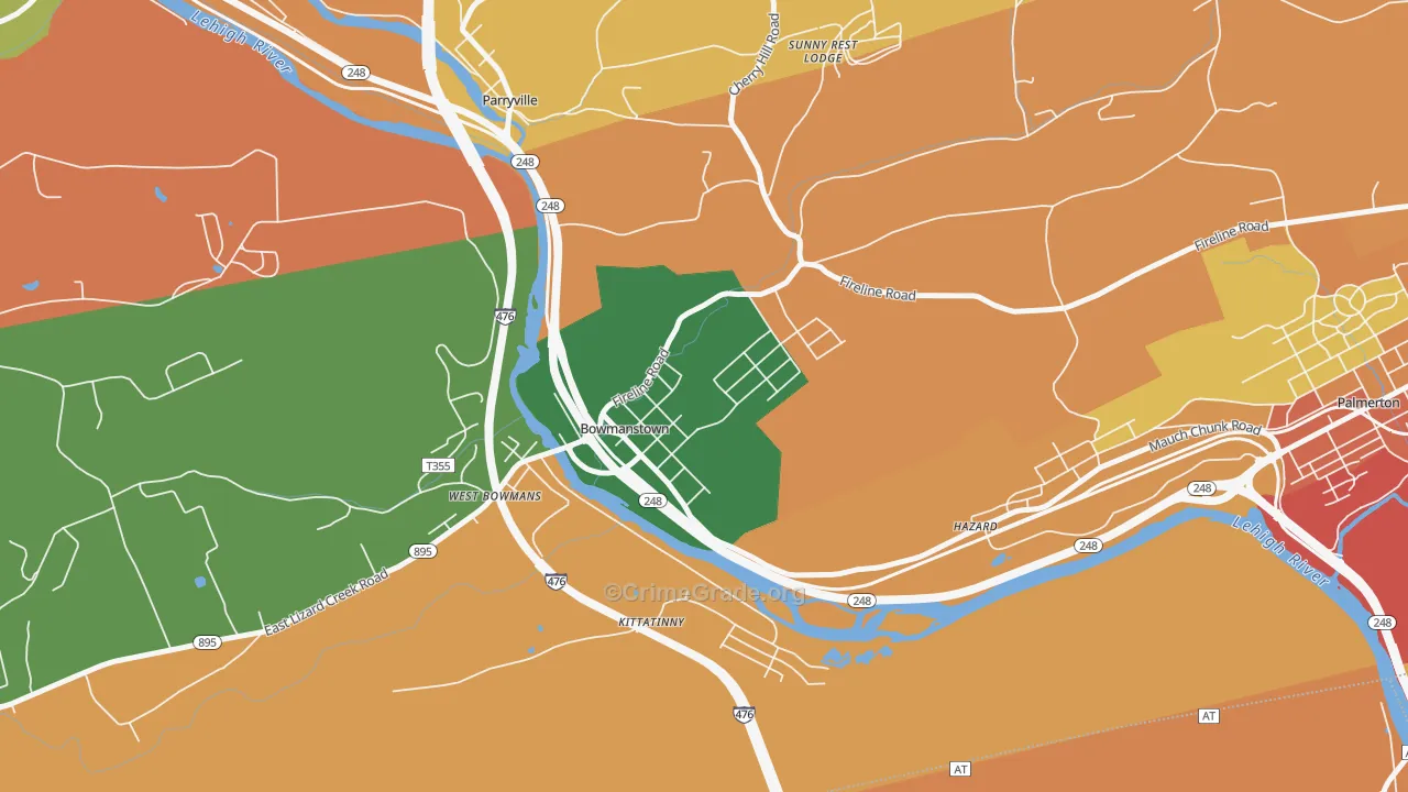 Bowmanstown, PA Map of Arson Rates