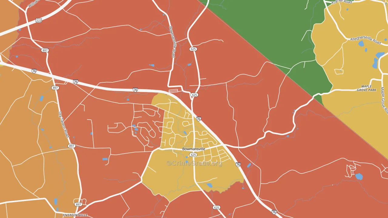 Bowmansville, PA Map of Arson Rates