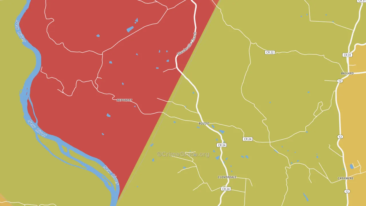 Bozoo, WV Map of Arson Rates