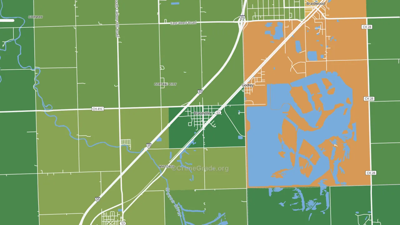Braceville, IL Map of Arson Rates