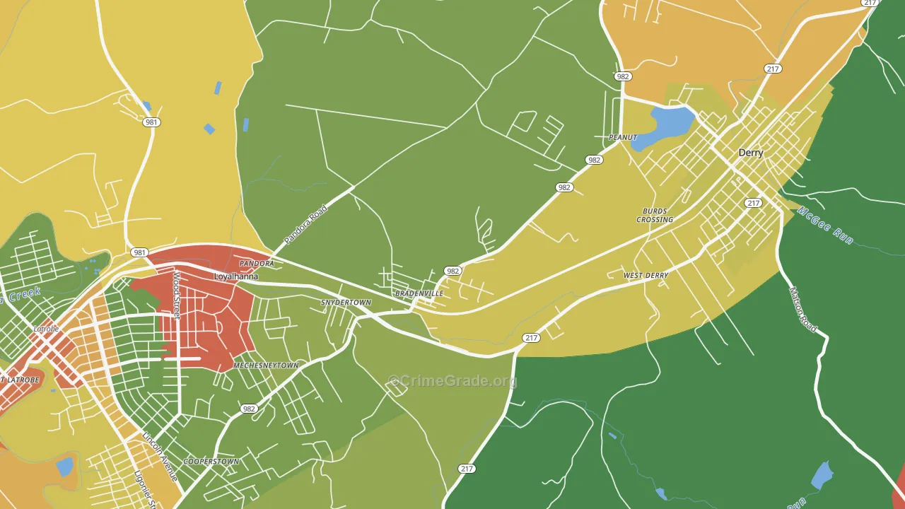 Bradenville, PA Map of Arson Rates