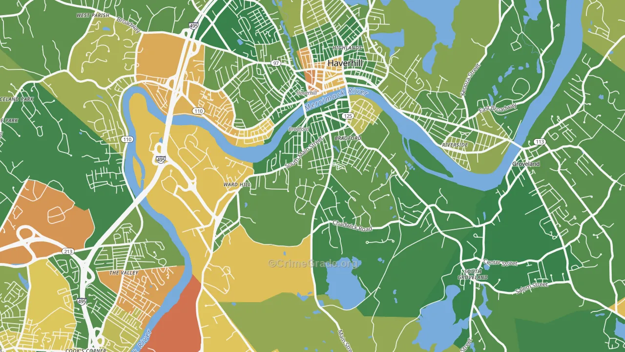 Bradford, Haverhill, MA Map of Arson Rates