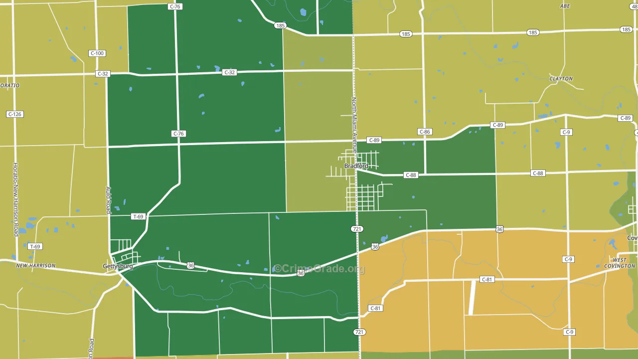 Bradford, OH Map of Arson Rates