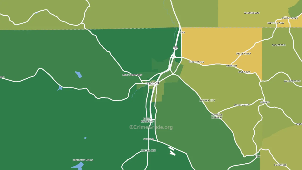 Bradford, PA Map of Arson Rates