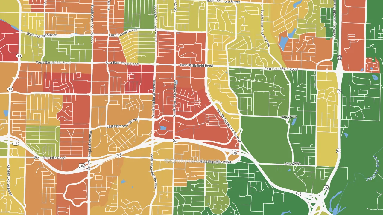 Bradford Park, Springfield, MO Map of Arson Rates