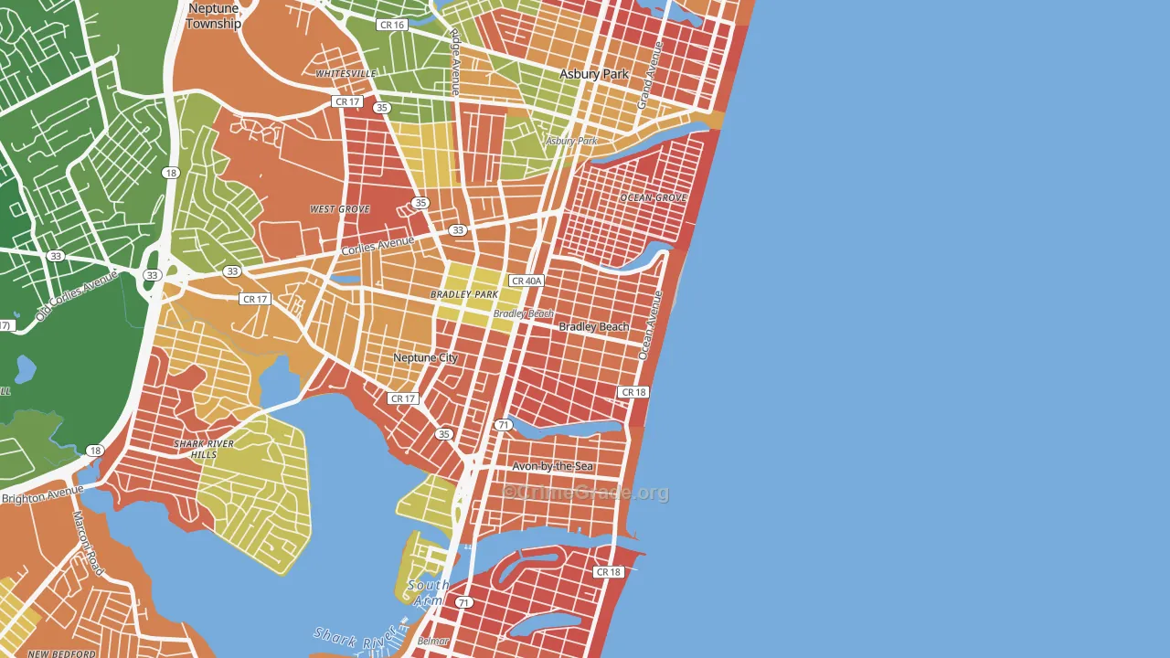Bradley Beach, NJ Map of Arson Rates