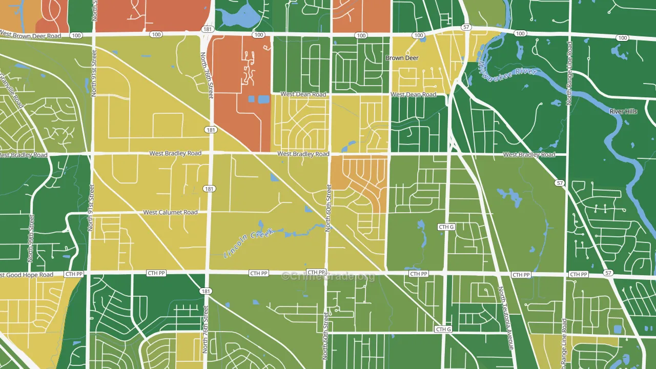 Bradley Estates, Milwaukee, WI Map of Arson Rates
