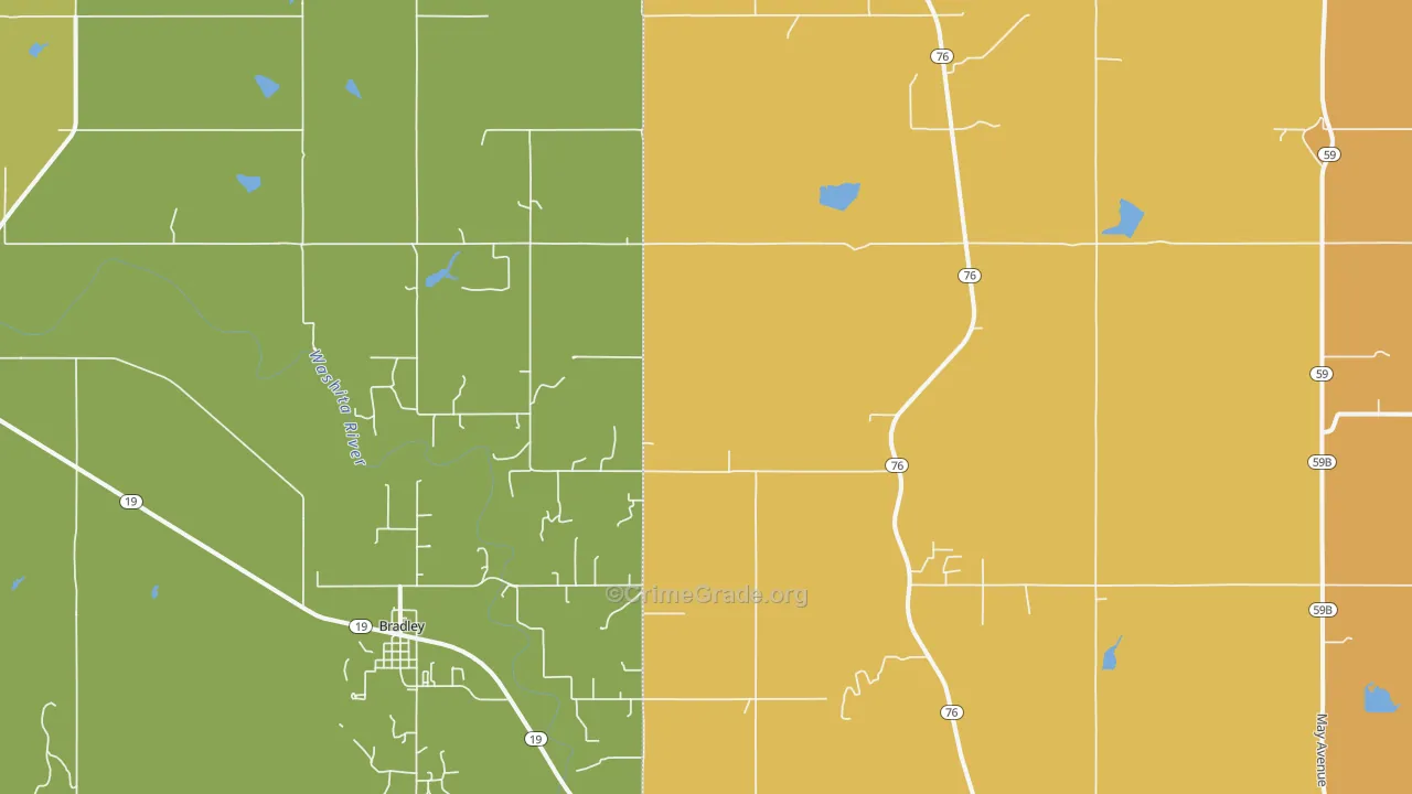 Bradley, OK Map of Arson Rates