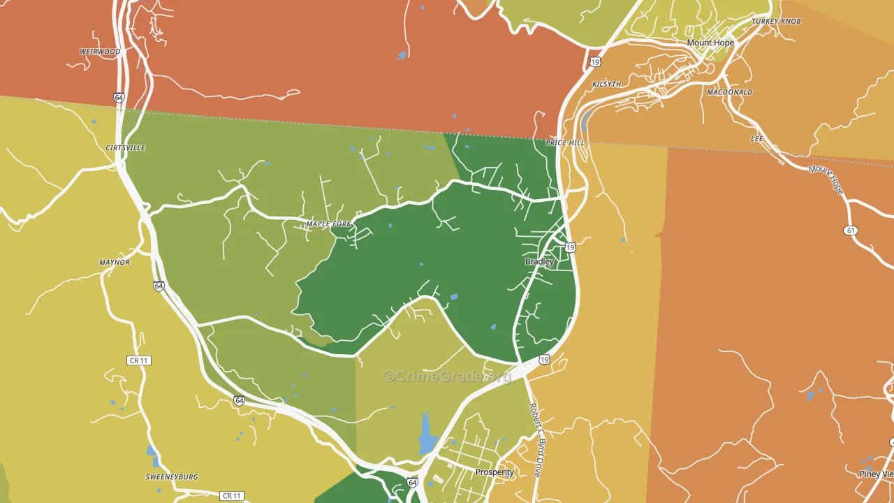 Bradley, WV Map of Arson Rates
