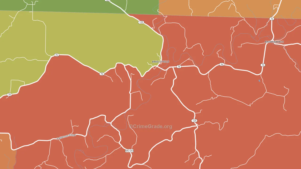 Bradleyville, MO Map of Arson Rates