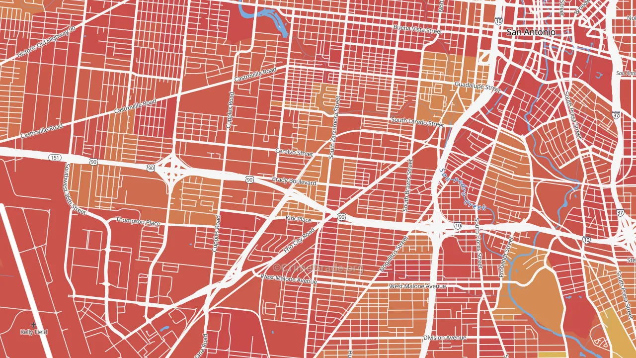 Brady Gardens, San Antonio, TX Map of Arson Rates