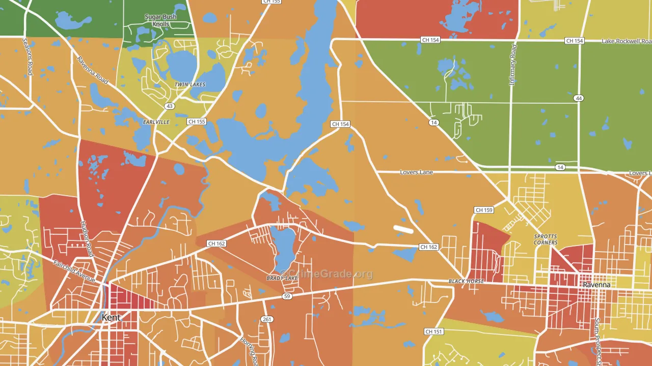Brady Lake, OH Map of Arson Rates
