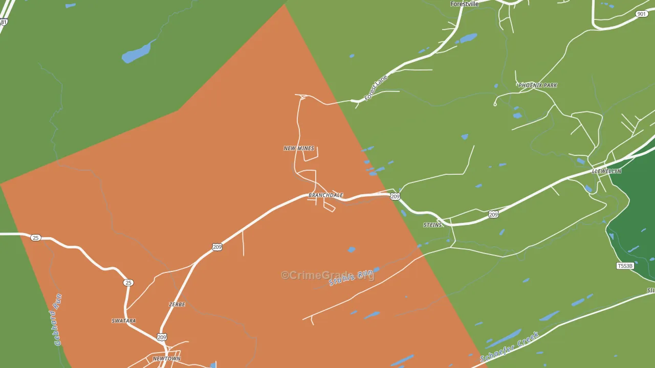 Branchdale, PA Map of Arson Rates