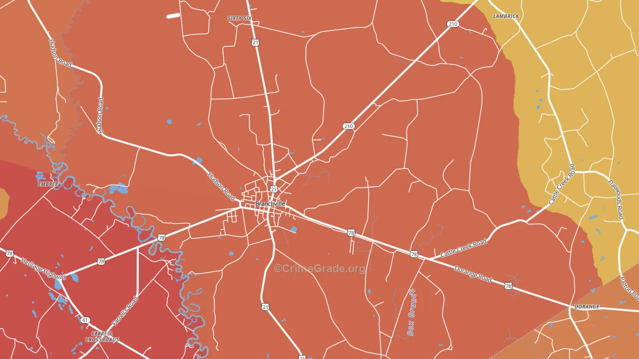 Branchville, SC Map of Arson Rates