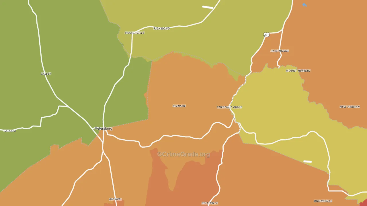 Branchville, TN Map of Arson Rates