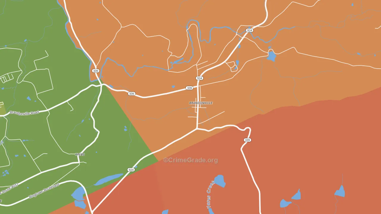 Brandonville, PA Map of Arson Rates