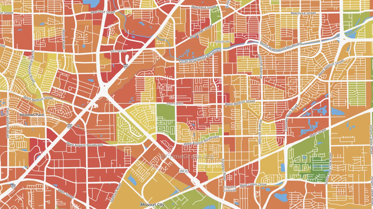 Brays Oaks, Houston, TX Map of Arson Rates