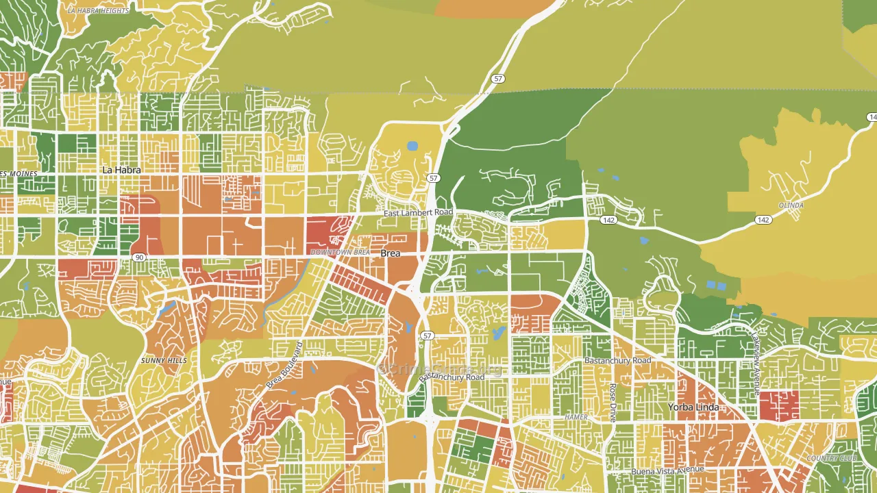 Brea-Olinda, Brea, CA Map of Arson Rates